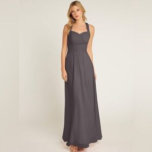 Azazie Gray Ruched Wrap Maxi Gown